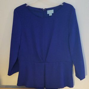 Stunning, seamed cobalt blue peplum blouse